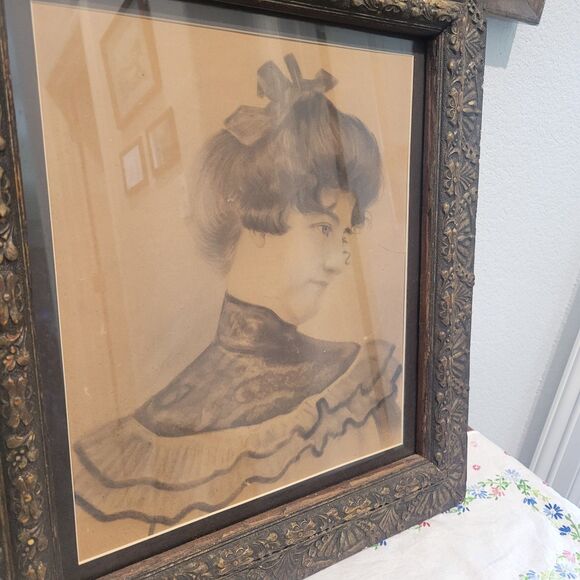 Vintage or Antique Portrait of a women muted pallet in ornate frame & Matted - Picture 10 of 16
